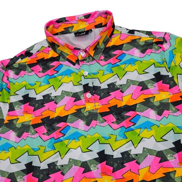 Sunday Swagger Other - Rare Sunday Swagger Men's Neon Zig Zag Crazy Colors XL Golf Polo Shirt